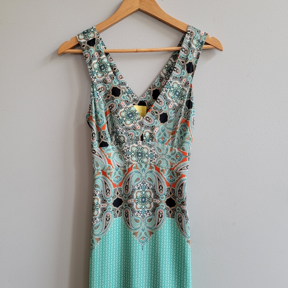 Anthropologie Maeve Gorgeous Patterned Aqua Midi Dress